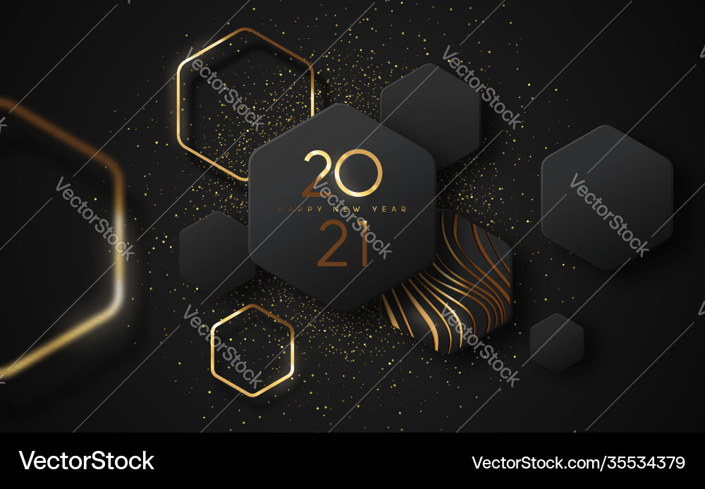 New year 2021 gold black luxury 3d glitter card New year 2021 gold black luxury 3d glitter card vector image