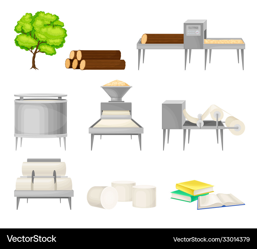 Papierproduktion mit Holzschneiden und Brechen Papierproduktion mit Holzschneiden und Brechen vektorbild