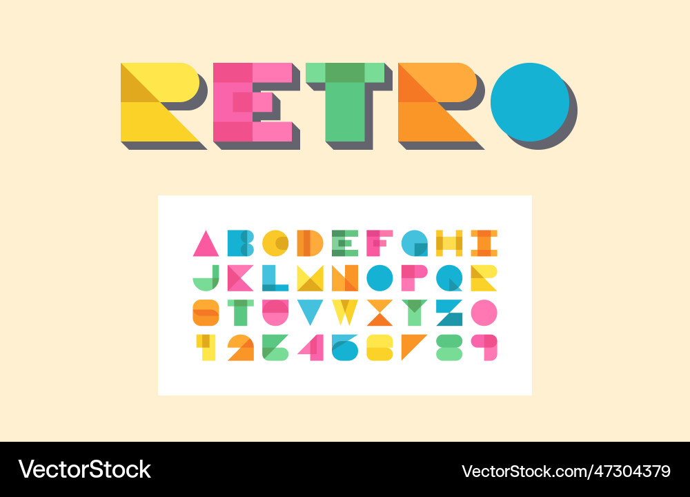 Retro typeface alphabet and number Vector Image