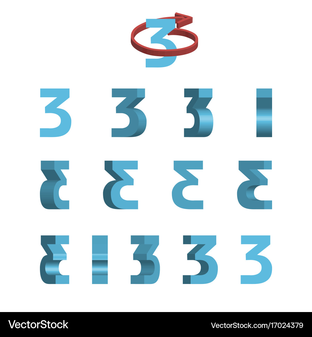 Rotating 3D Number Three vector image