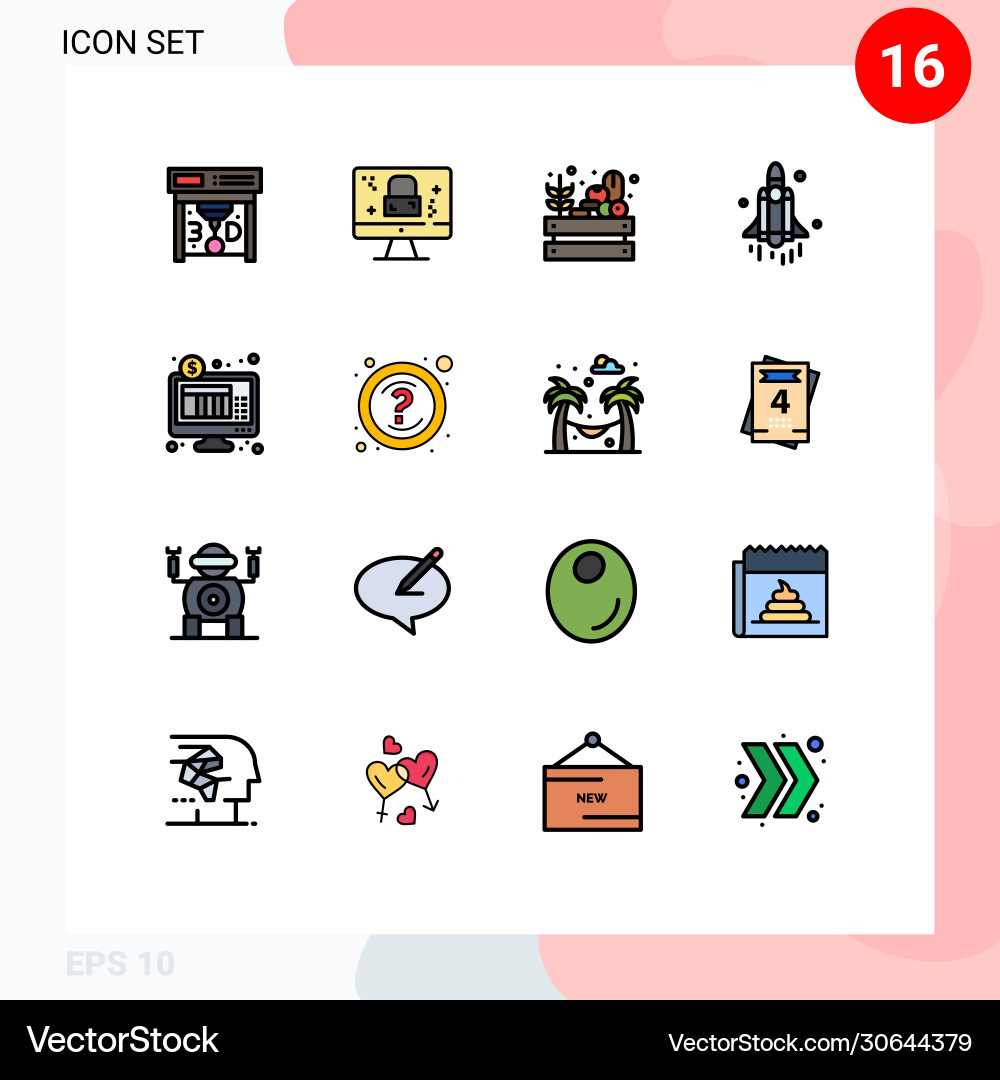 Set 16 flat color filled lines on grid Vector Image