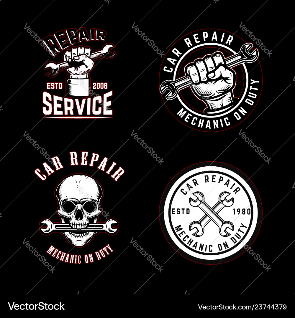 Set of car repair emblems design element for logo Set of car repair emblems design element for logo Vector Image