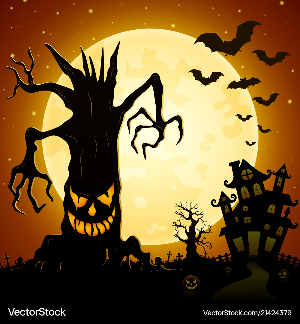 Spooky Halloween Cemetery Scene Vector Image