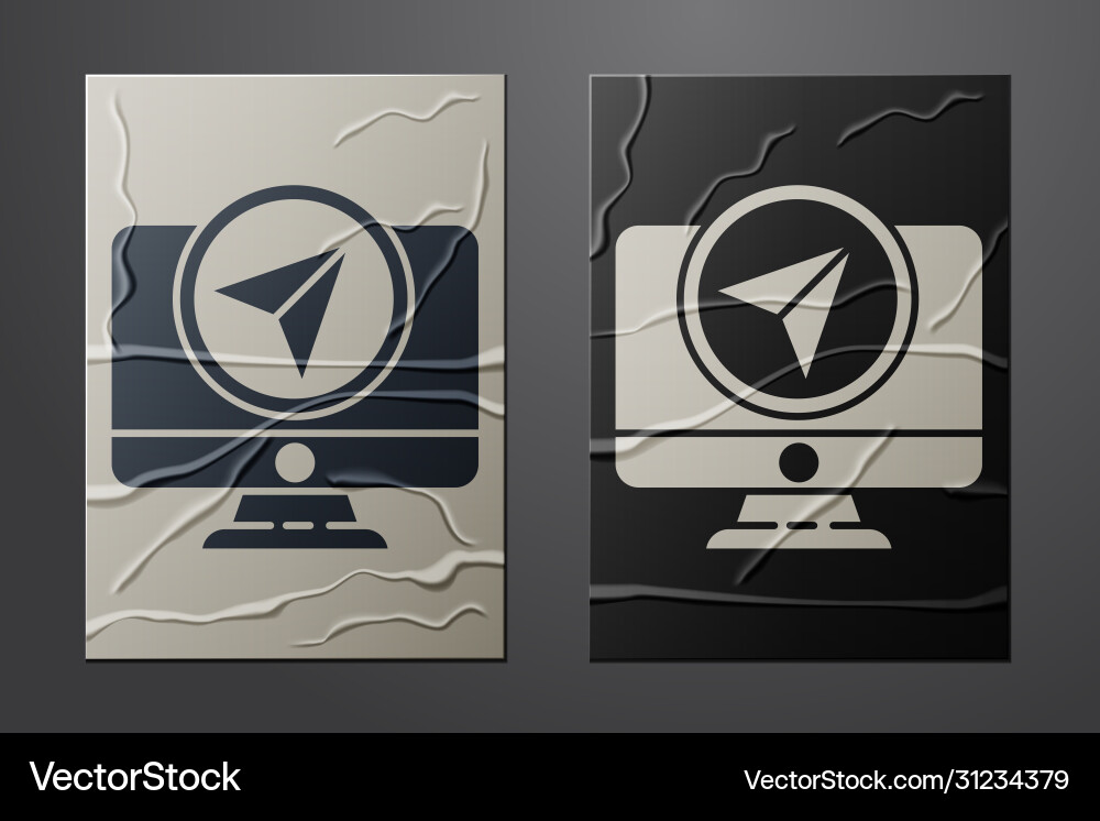 White computer monitor and folded map White computer monitor and folded map vector image