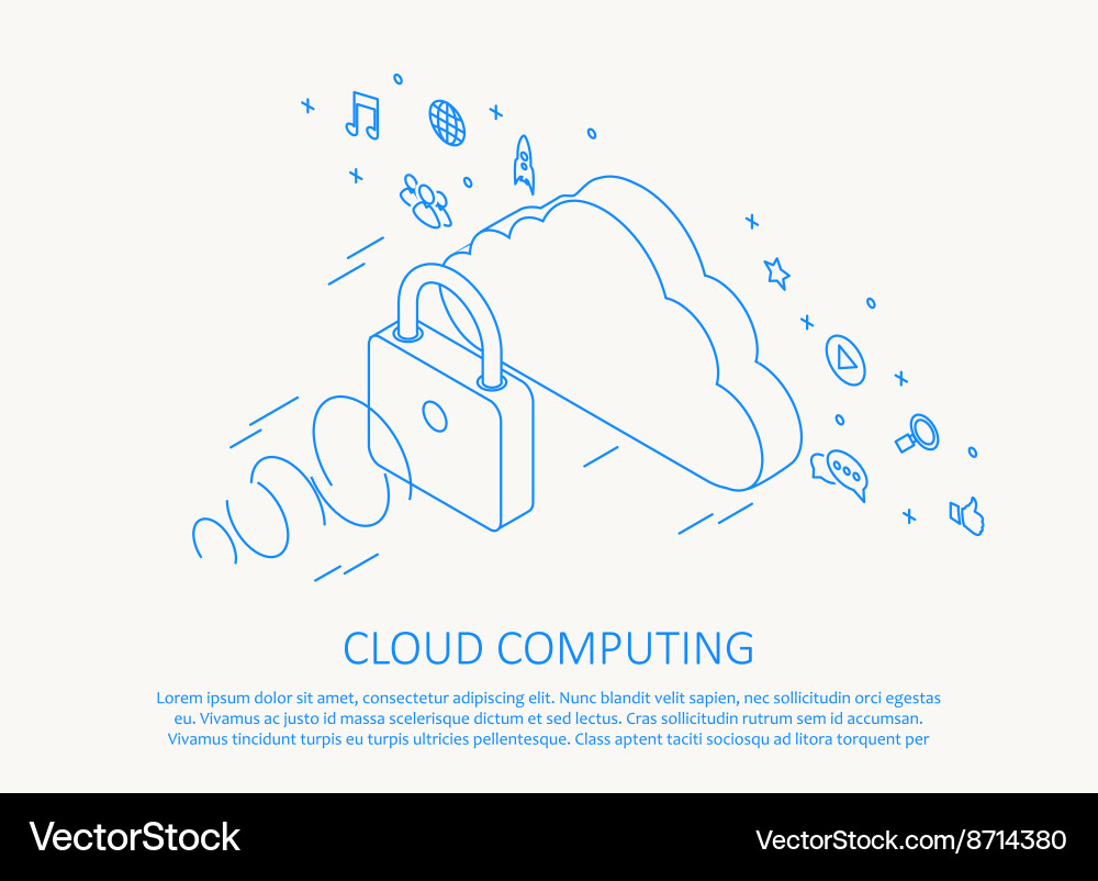 Cloud computing isometric thin line design vector image