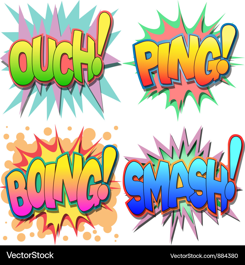 Comic Exclamations - Ouch, Ping, Smash! vector image