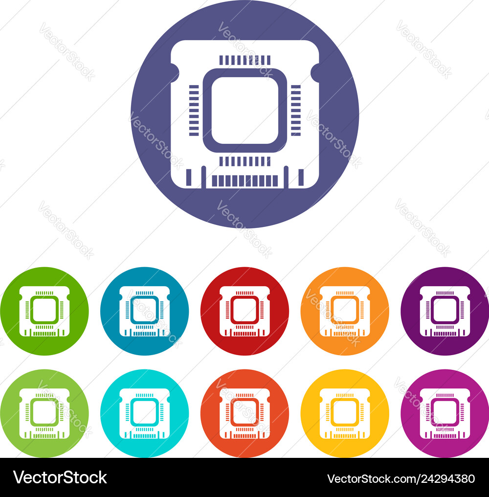 Component microchip icons set color Component microchip icons set color vector image