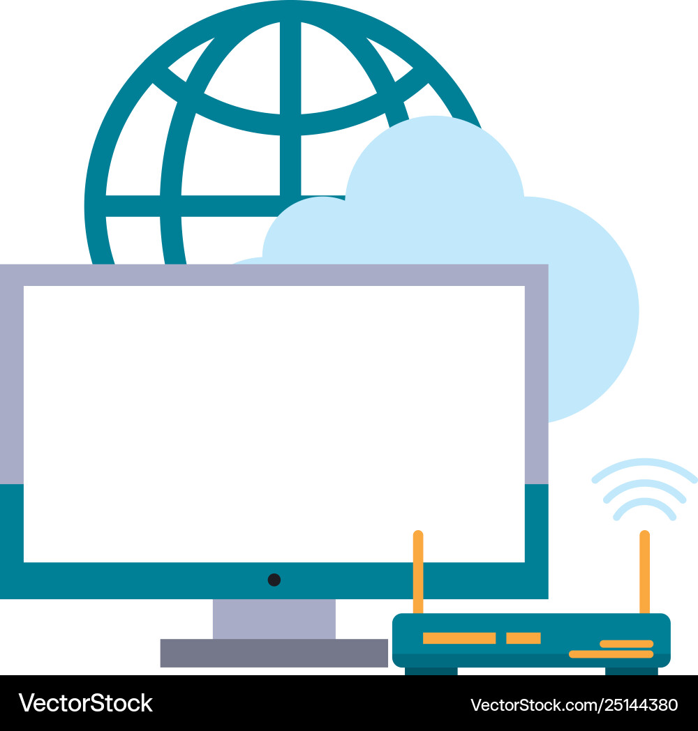 Computer with router and globe Computer with router and globe vector image