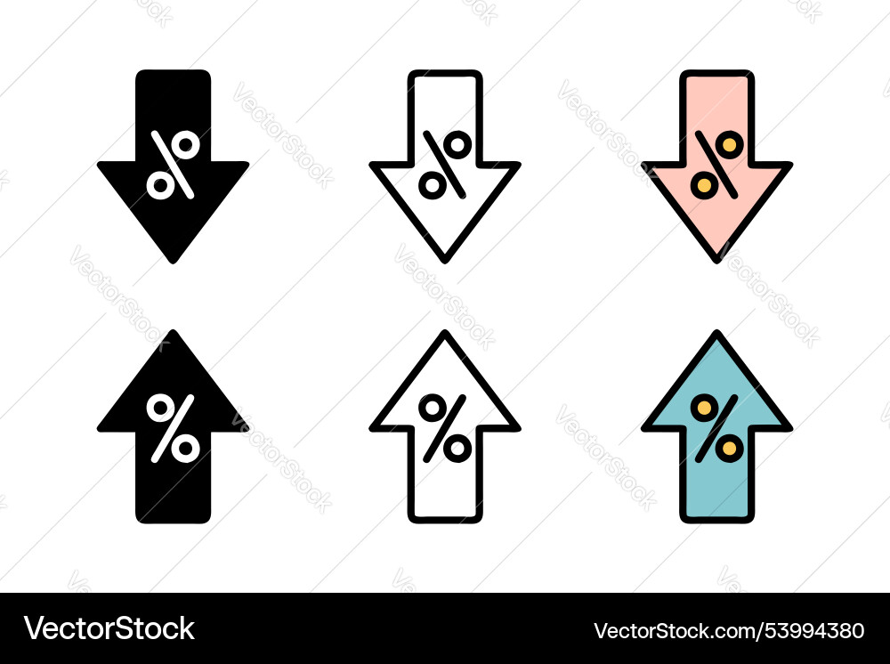 Percent arrow icon in several styles representing Percent arrow icon in several styles representing vector image