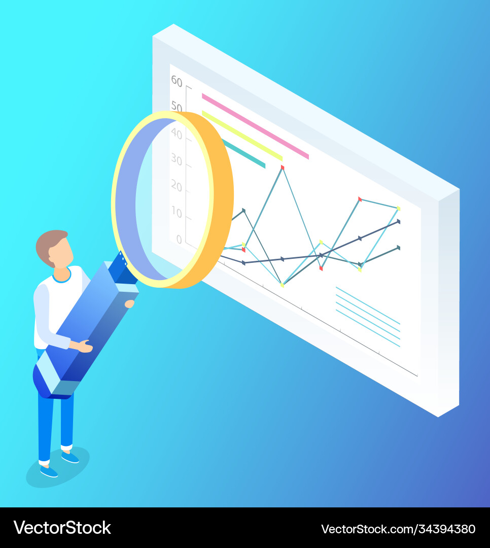 Researching with magnifier graph report Vector Image
