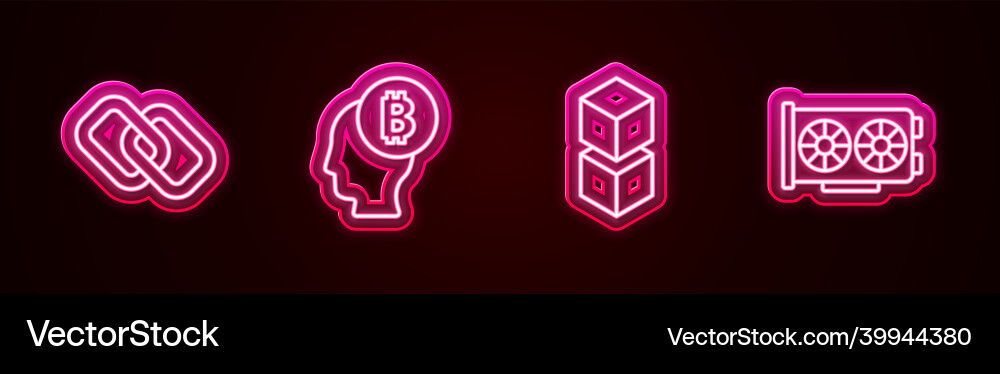 Set line chain link bitcoin think blockchain Vector Image