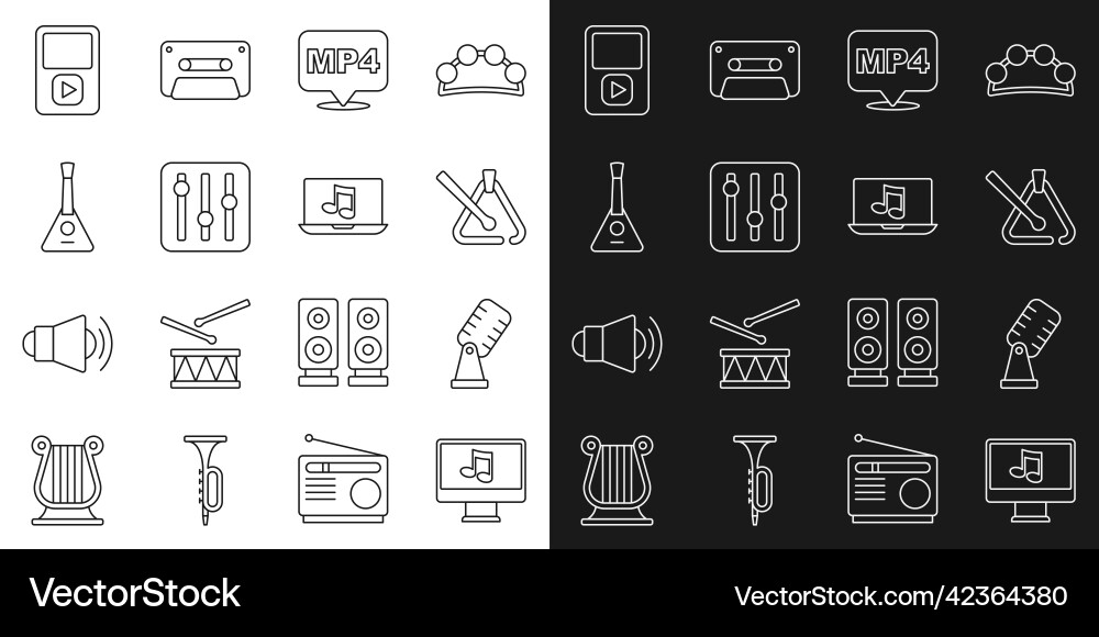 Set line computer with music note microphone Vector Image