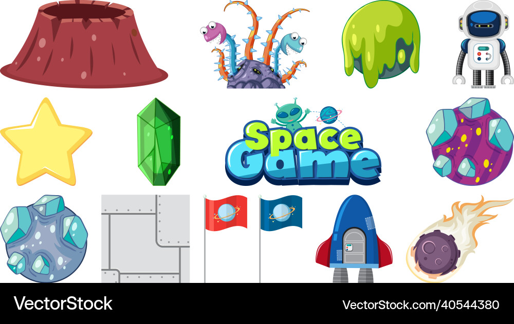 Set of isolated fantasy space game objects vector image