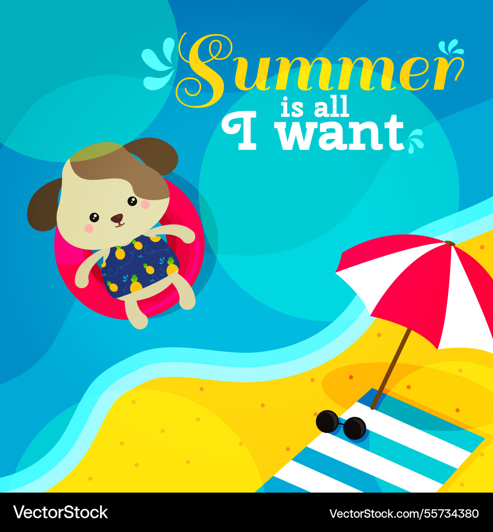 Summer background with puppy in a float vector image