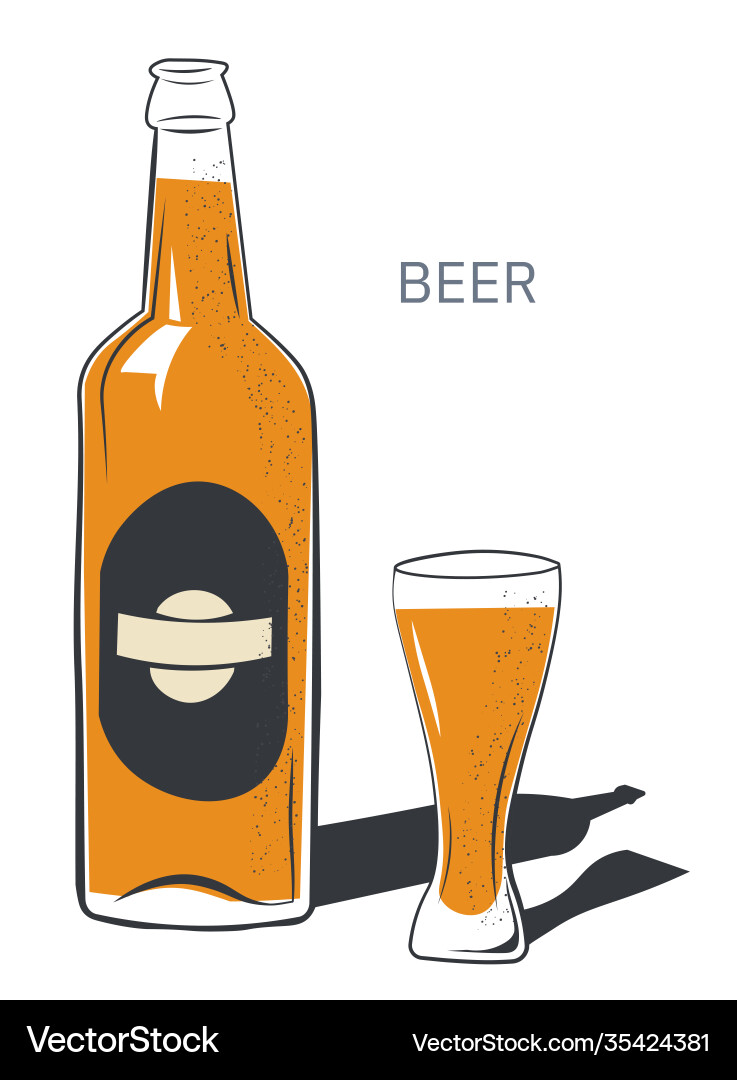 Beer in bottle alcohol poured glass Beer in bottle alcohol poured glass vector image