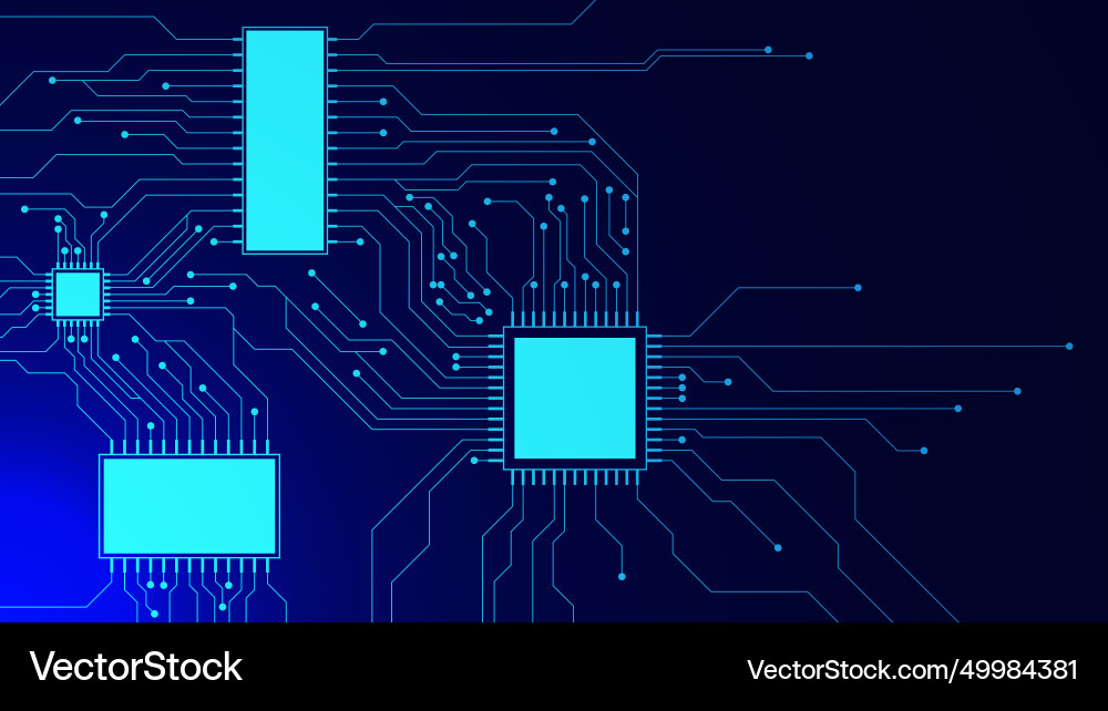 Blue circuit board with microchip processor Blue circuit board with microchip processor vector image
