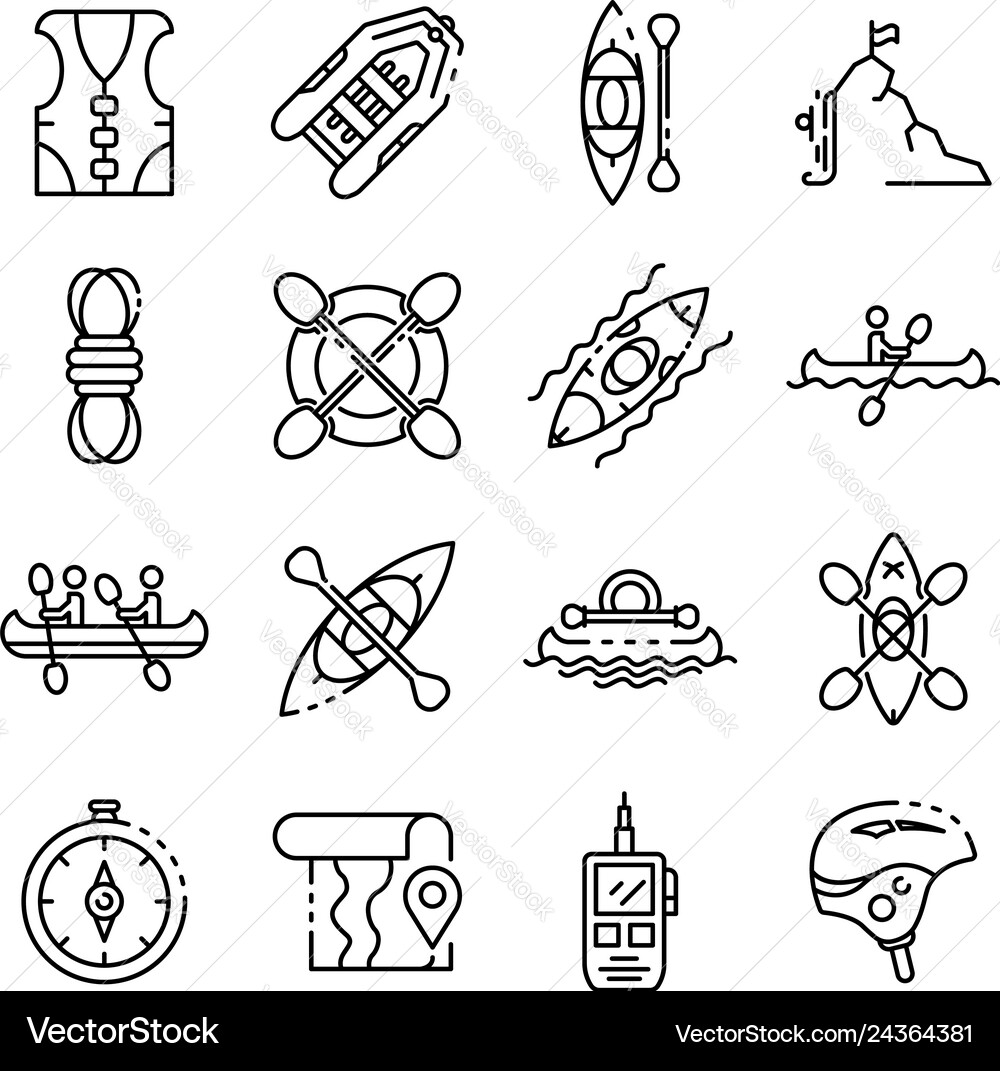 Canoeing Icon Set - Outline Vector Image