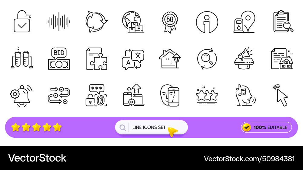 Cursor 5g technology and lock line icons for web Cursor 5g technology and lock line icons for web vector image