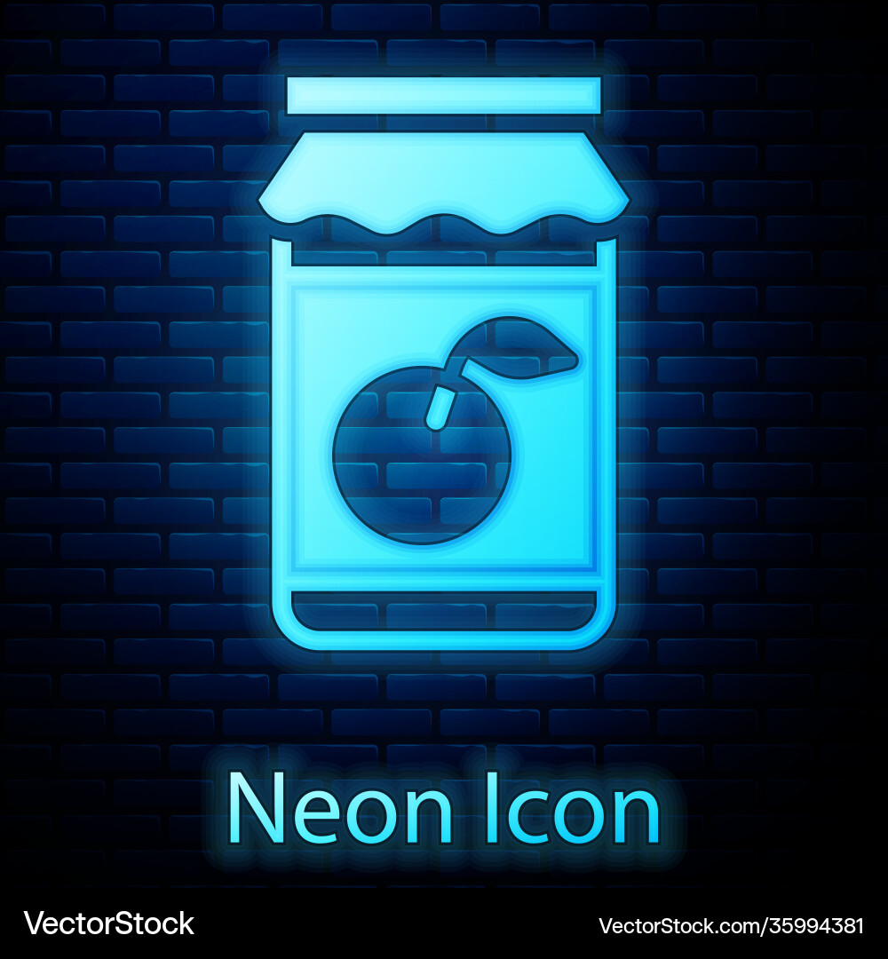 Glowing neon jam jar icon isolated on brick wall Glowing neon jam jar icon isolated on brick wall vector image