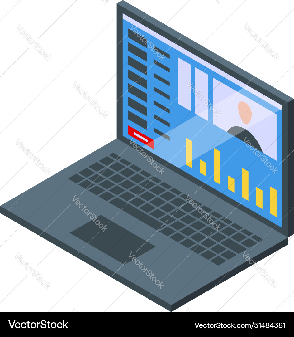 Isometric laptop with data analysis graphs Isometric laptop with data analysis graphs vector image