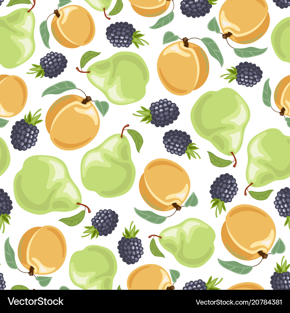 Peach pear blackberries seamless pattern Vector Image