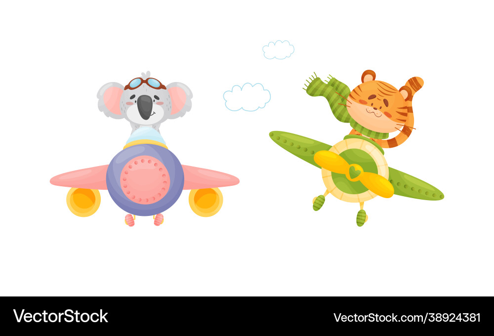 Süße Baby Tiere Piloten setzen lustig koala Tiger Süße Baby Tiere Piloten setzen lustig koala Tiger vektorbild