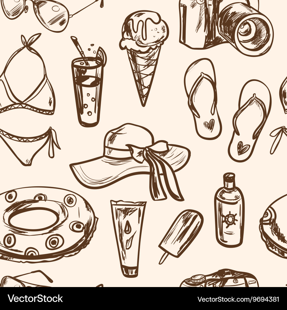 Seamless pattern with summer elements in sketch vector image