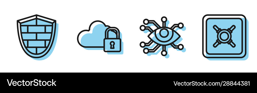 Set line eye scan shield with cyber security Vector Image