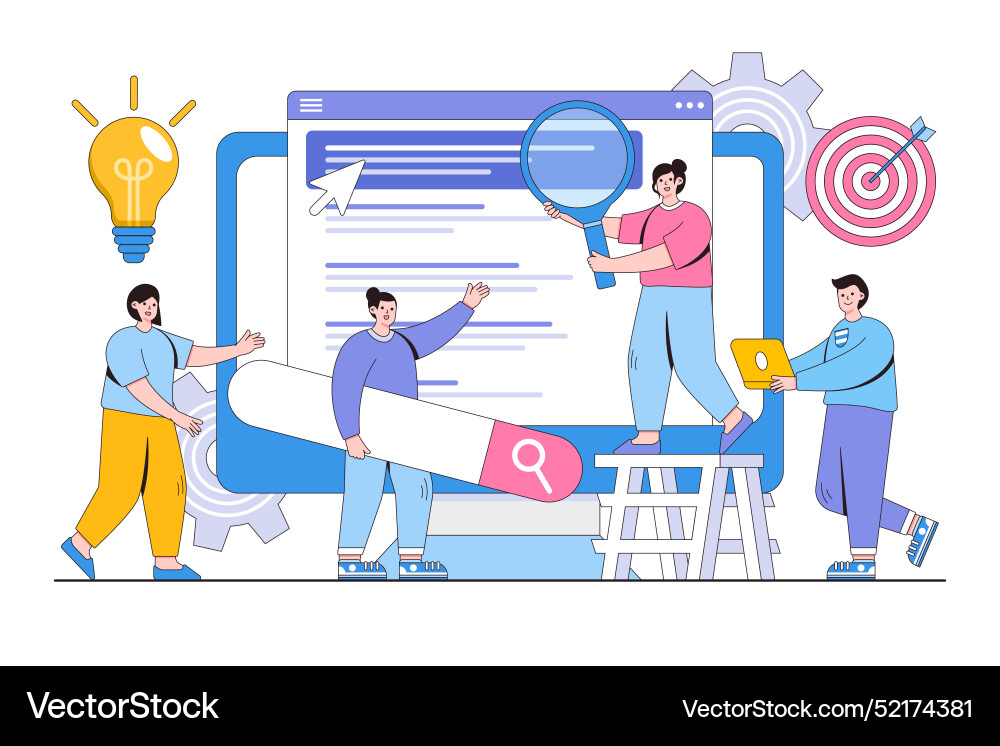 Web site development teamwork website coding seo vector image