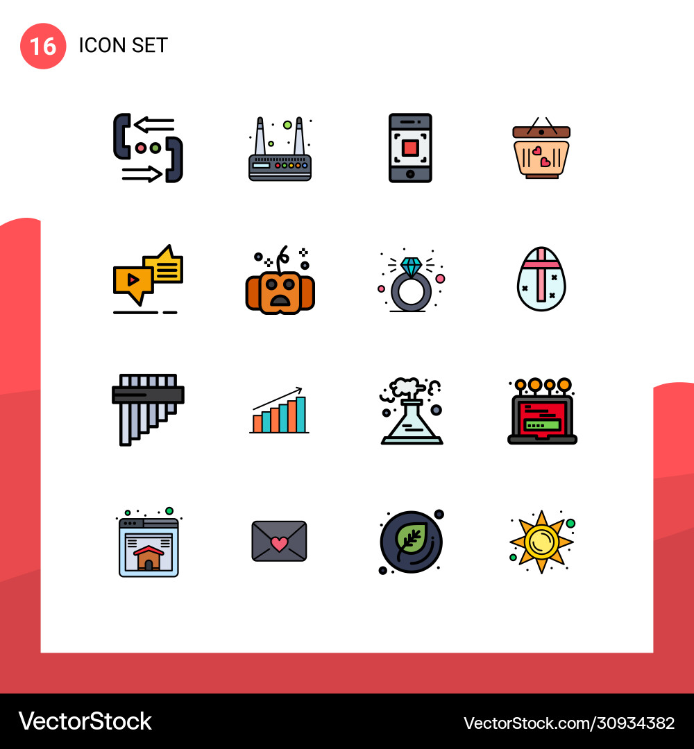 16 universal flat color filled lines set for web Vector Image