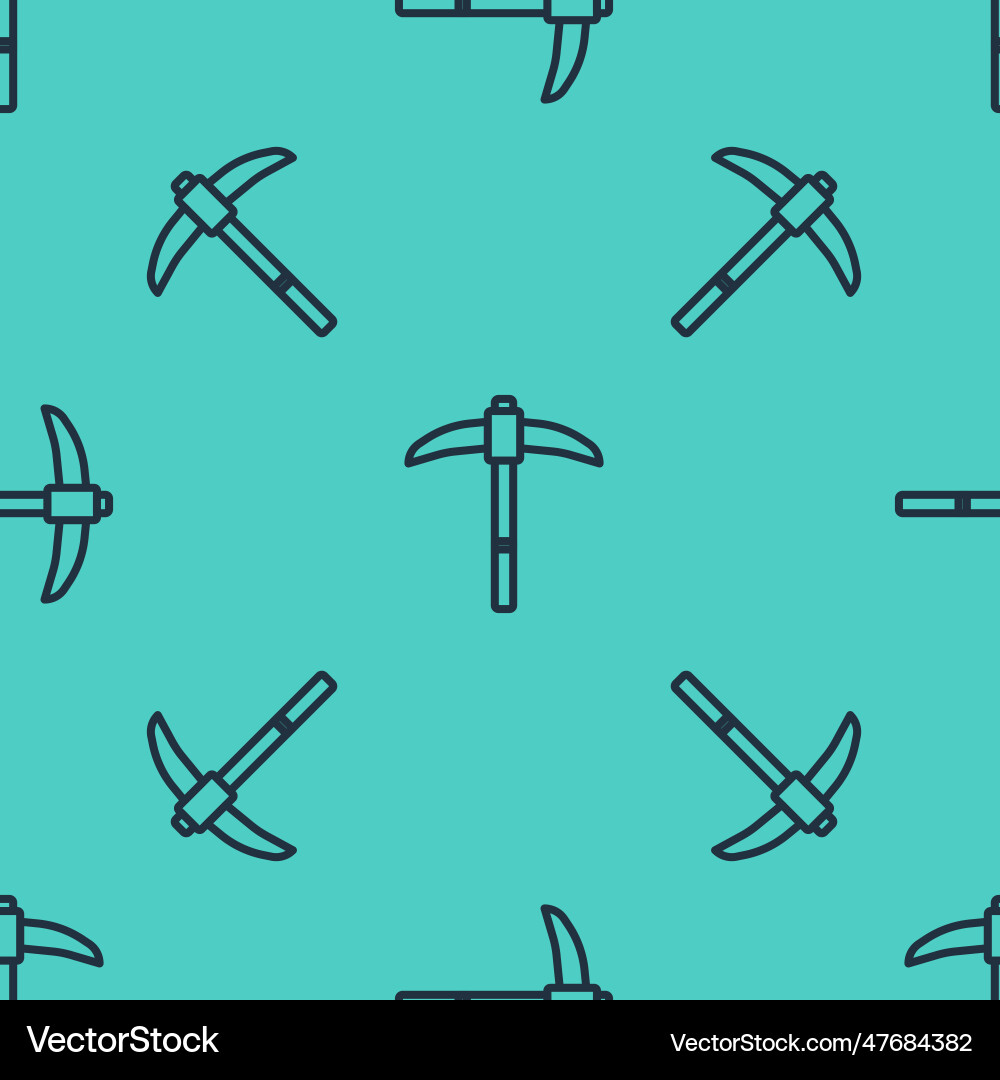 Black line pickaxe icon isolated seamless pattern Black line pickaxe icon isolated seamless pattern Vector Image