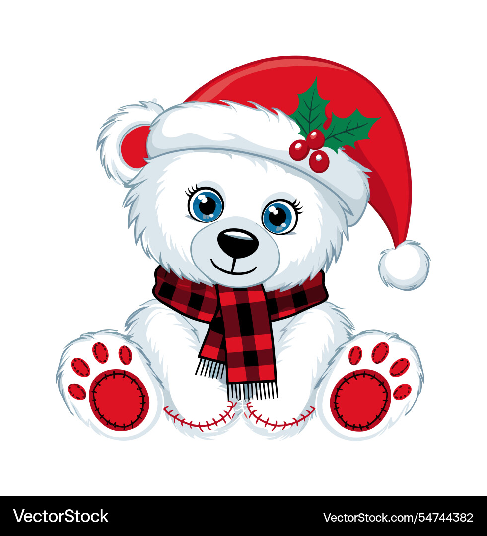 Cute white teddy bear wearing red santa hat Cute white teddy bear wearing red santa hat vector image