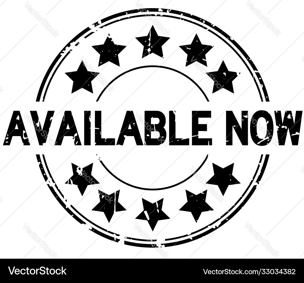 Grunge black available now word with star icon Grunge black available now word with star icon vector image