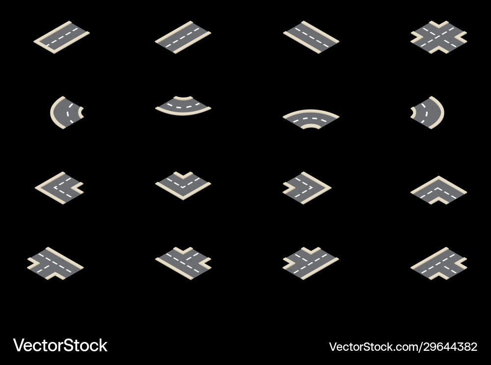 Isometric road and intersection elements to create Isometric road and intersection elements to create vector image