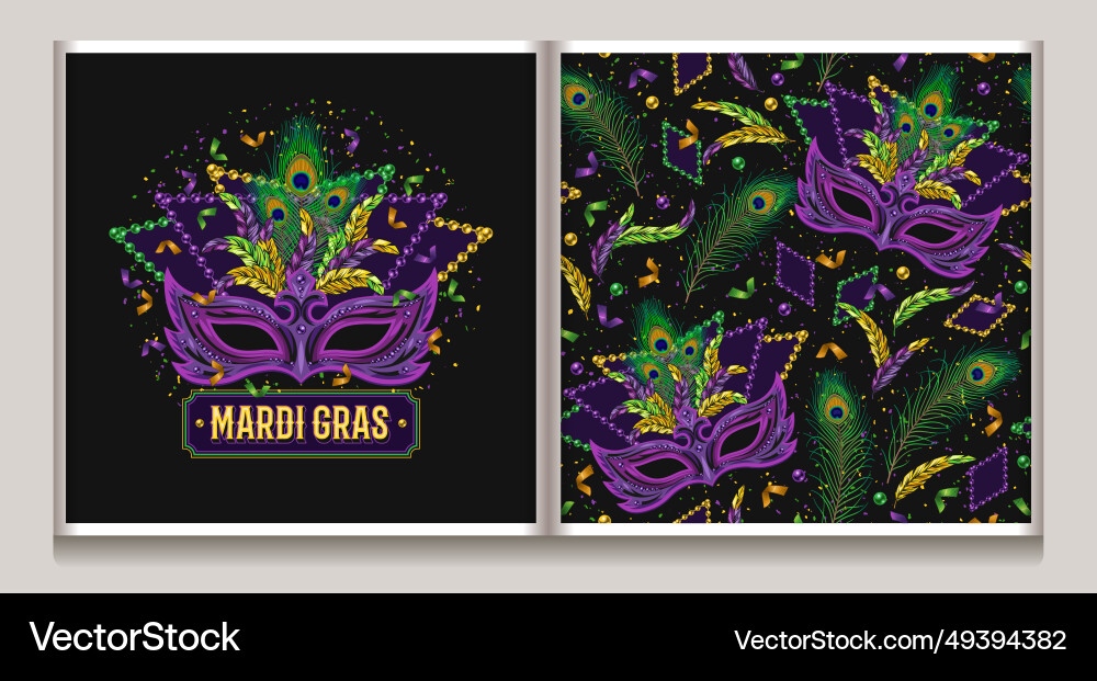 Label pattern for mardi gras with holiday objects Label pattern for mardi gras with holiday objects Vector Image