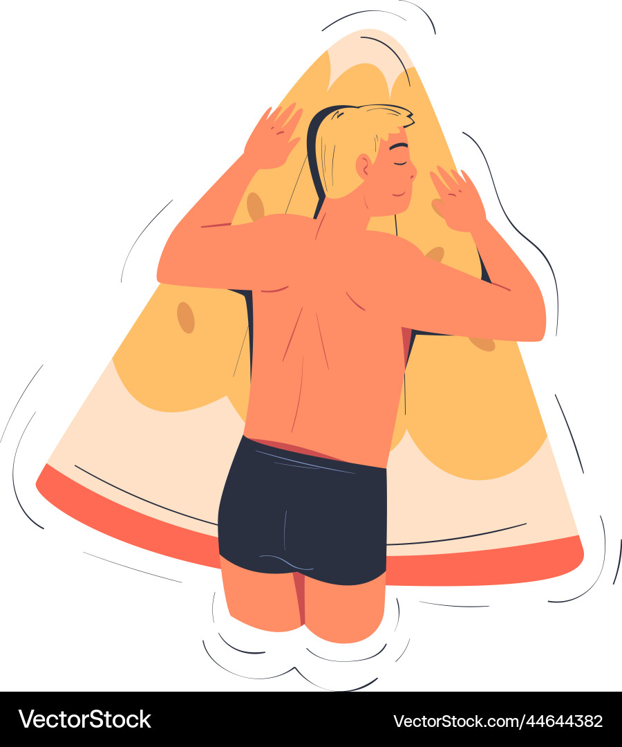 Man character floating on air mattress in swimming Man character floating on air mattress in swimming vector image