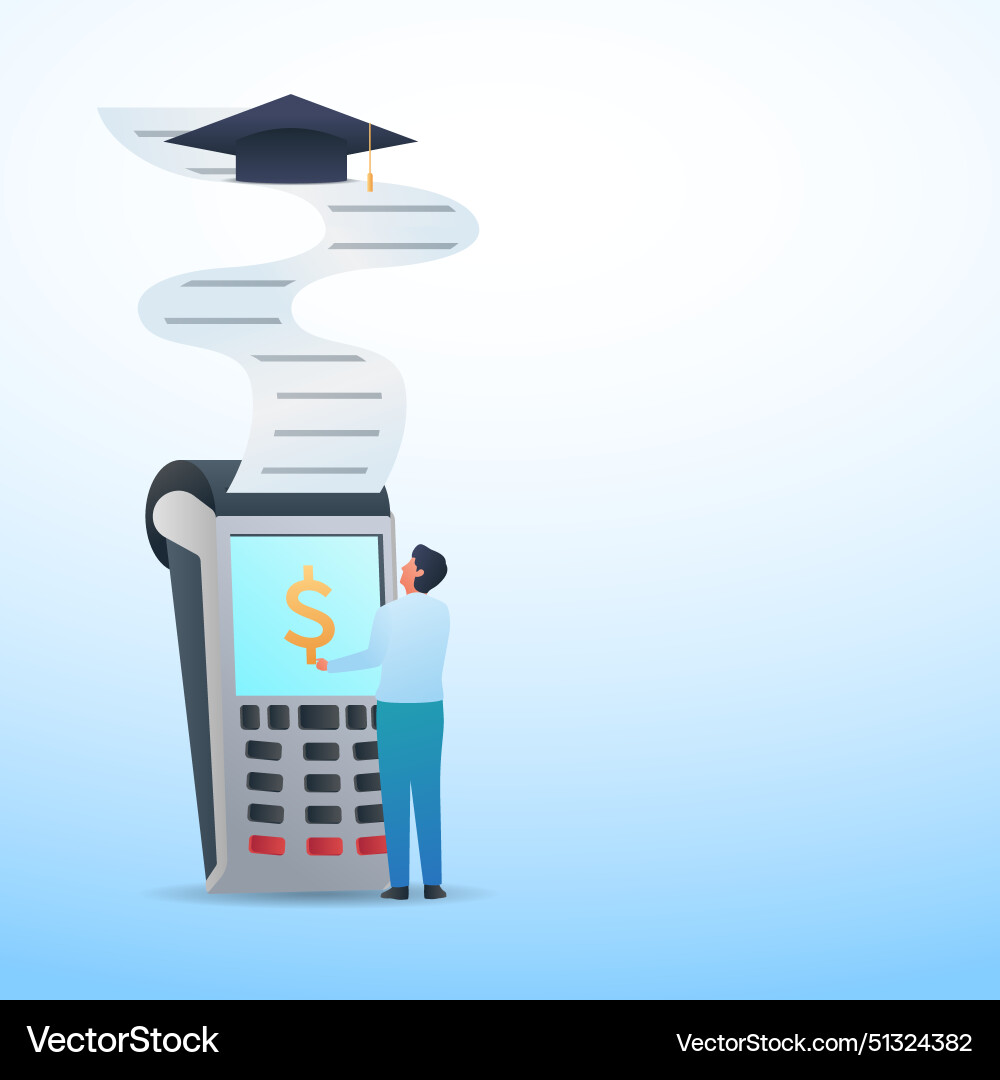 Man click on payment device and graduation cap Man click on payment device and graduation cap vector image