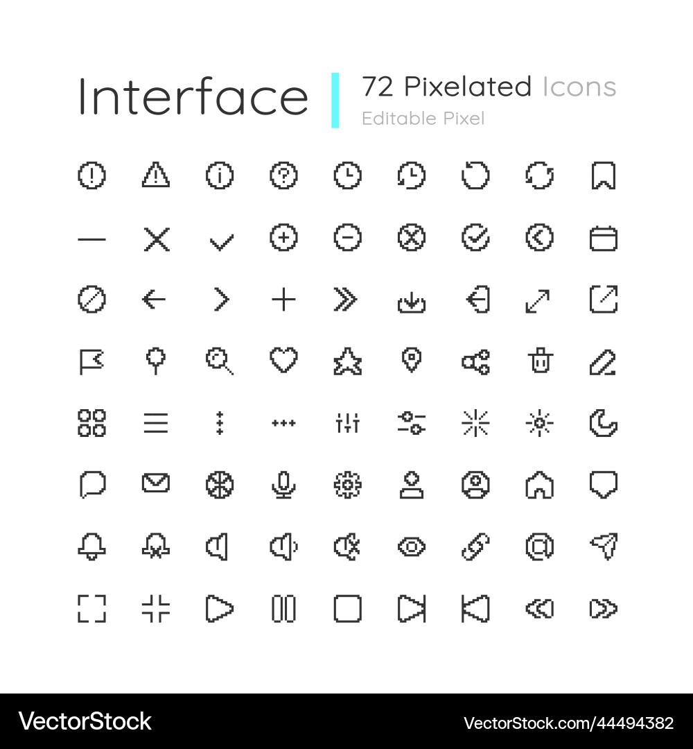 Minimalistic interface editable pixel ui icons set Minimalistic interface editable pixel ui icons set vector image