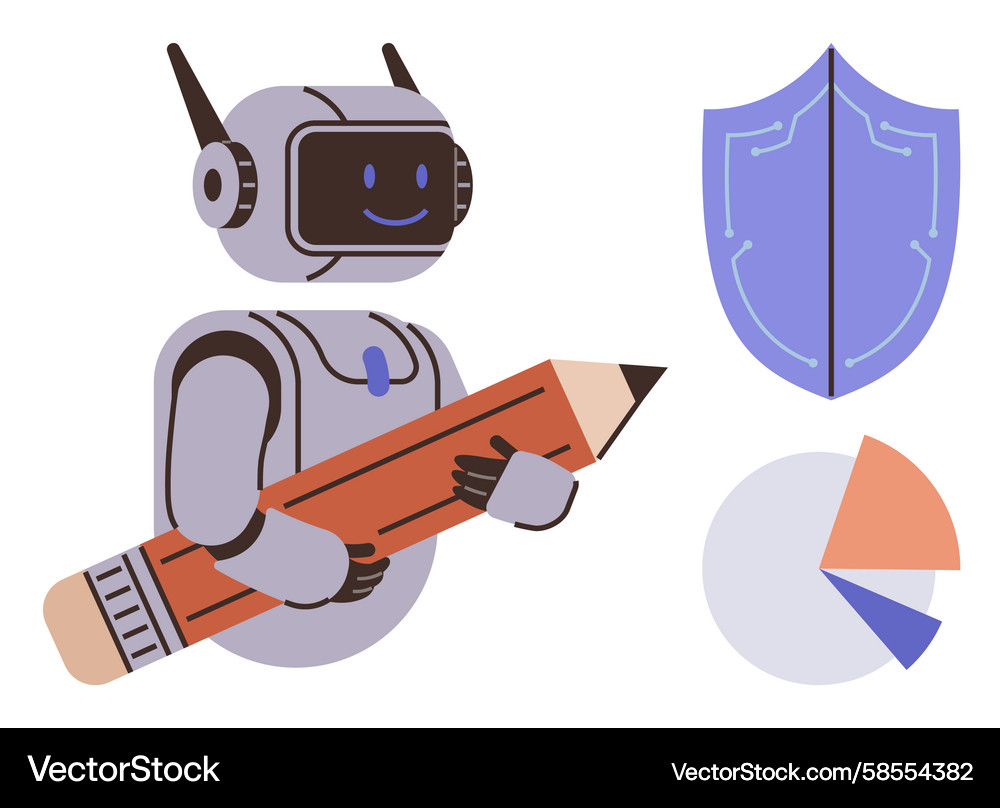 Robot with Shield and Chart Vector Image