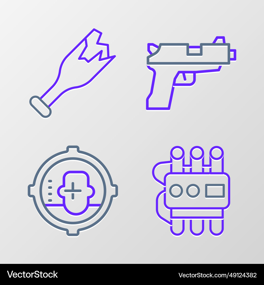 Set line dynamite and timer clock headshot pistol Set line dynamite and timer clock headshot pistol Vector Image