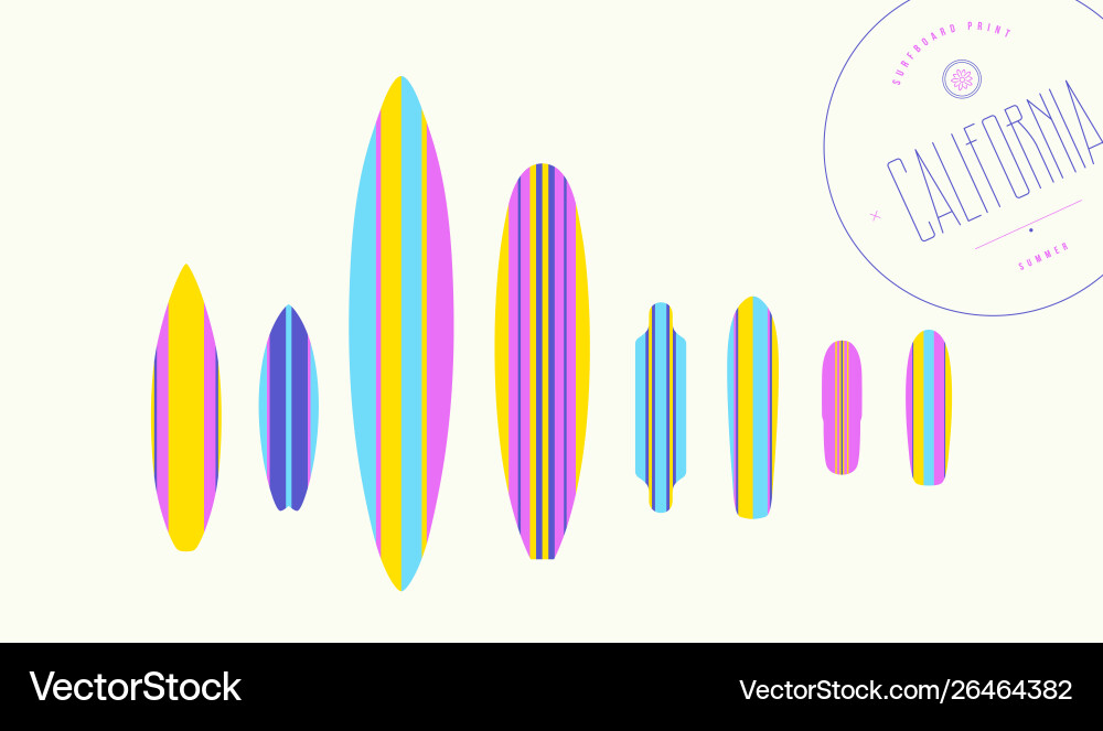 Striped Surfboard and Skateboard Print Vector Image
