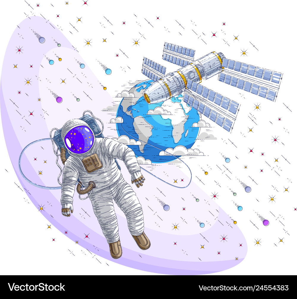 Astronaut flying in open space connected Astronaut flying in open space connected vector image