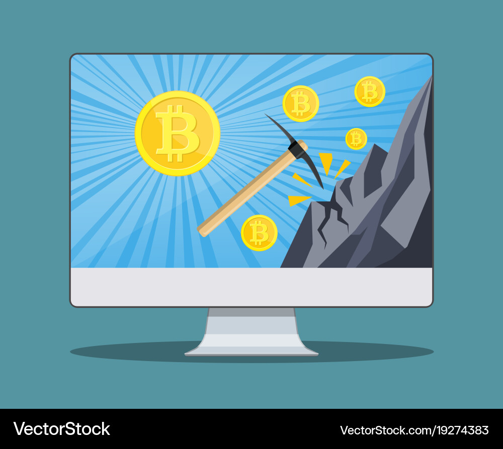 Bitcoin mining concept with monitor vector image