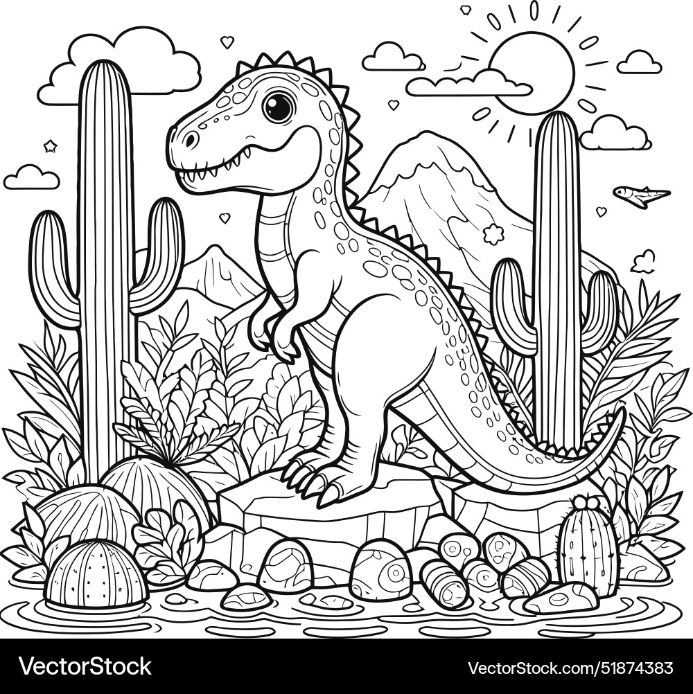  Foto zu Dinosaur coloring page on black and white Vector Image 