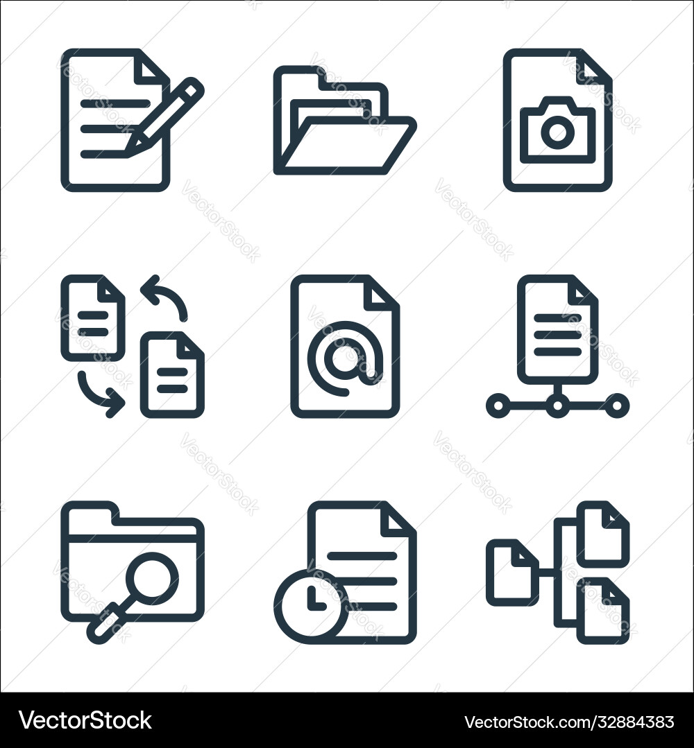 Document and files line icons linear set quality Document and files line icons linear set quality vector image