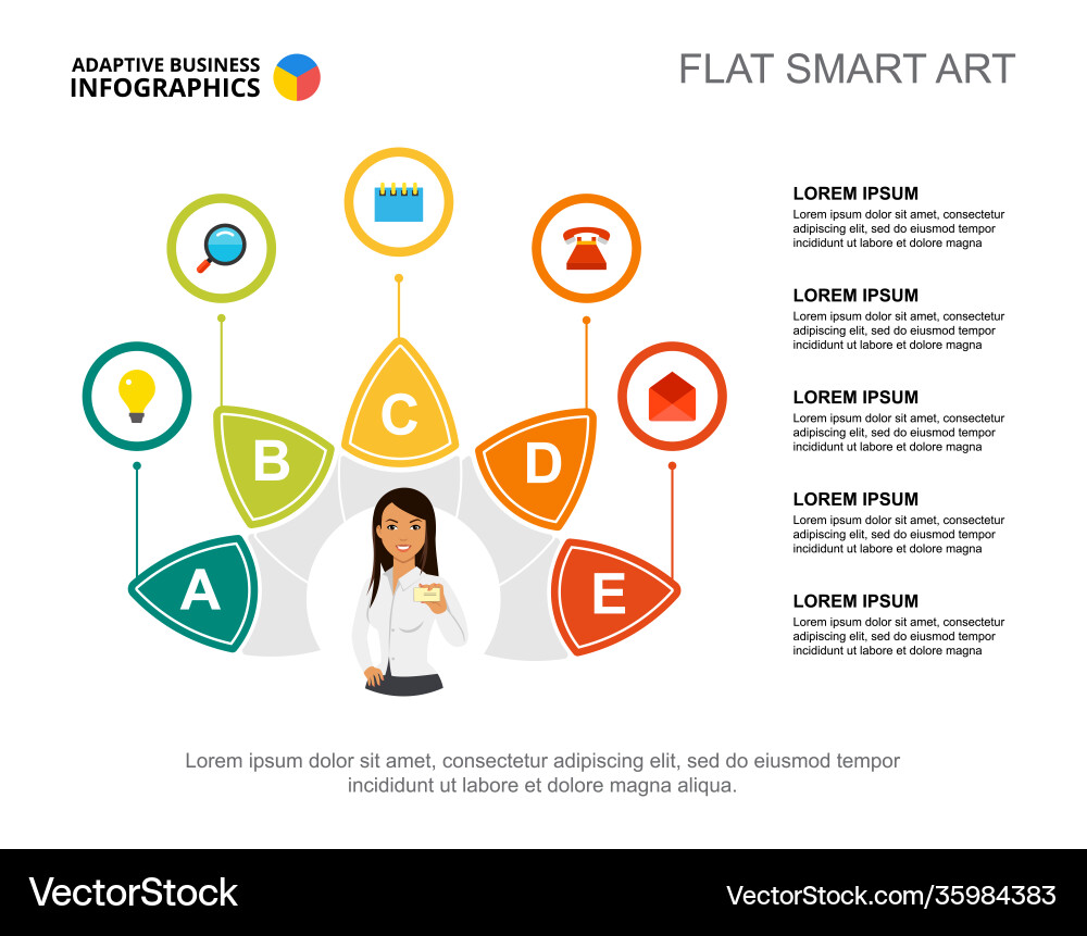 Five points process chart template vector image
