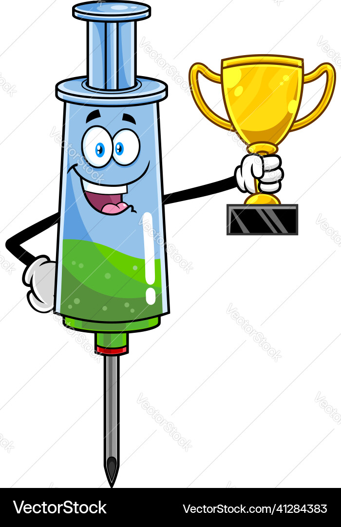 Happy medical syringe vaccine cartoon character Happy medical syringe vaccine cartoon character Vector Image