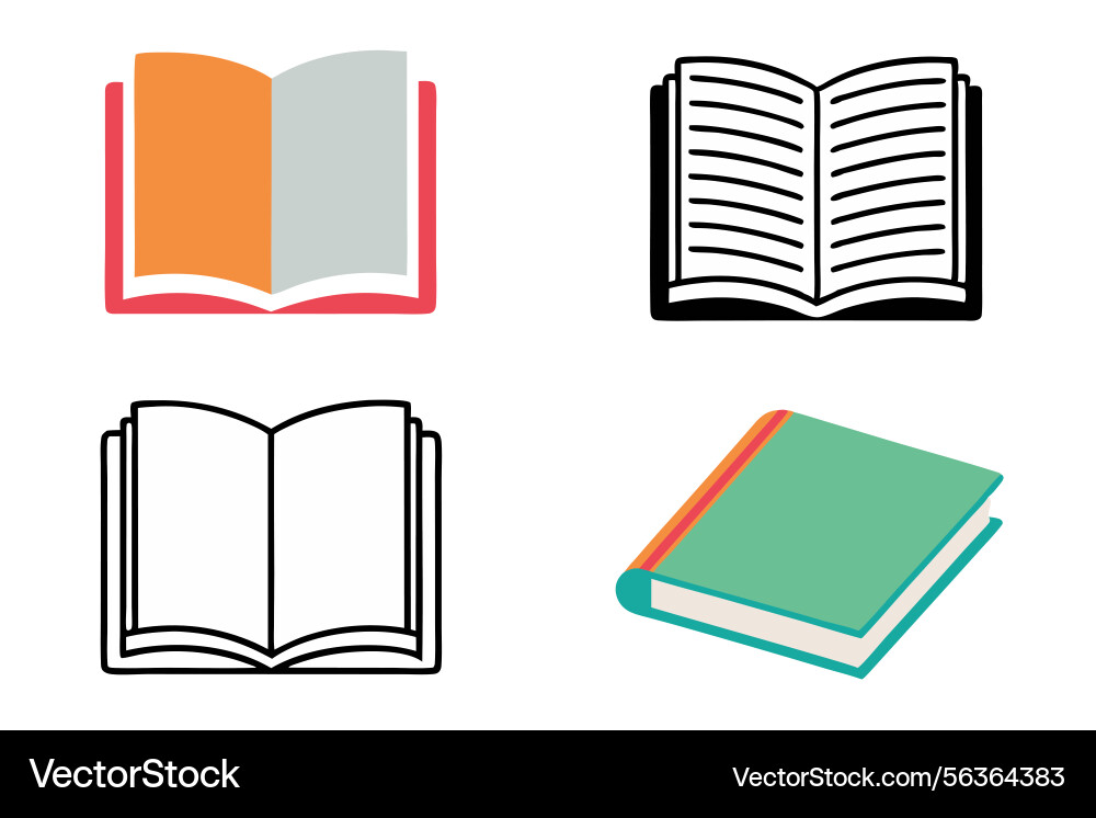 Line art icon set of open textbook with simple vector image