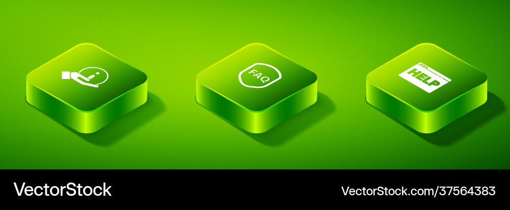 Set isometric shield with text faq browser help vector image