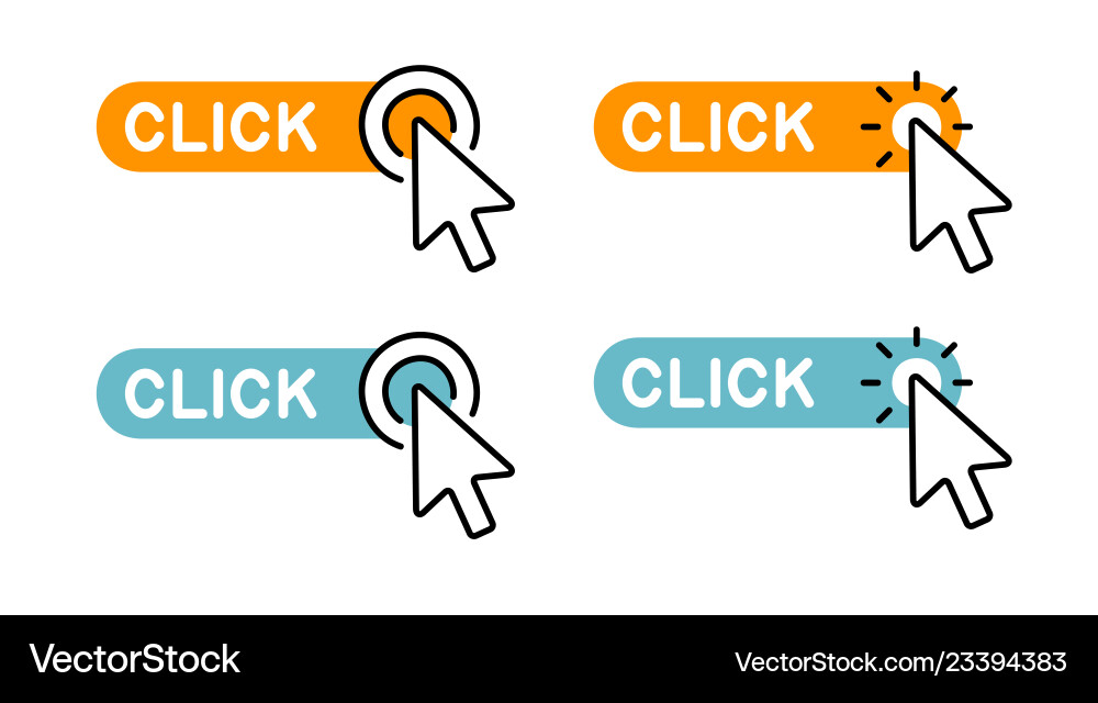 Set of click here button with cursor icon vector image